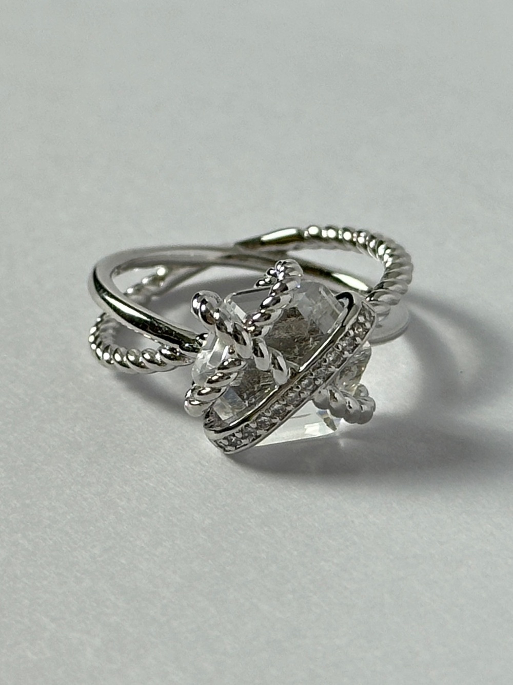David Yurman Crystal & Diamonds Silver Cable Wrap Ring Size 6.75